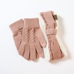 NWOT C&C California set of knit headband and gloves warm line fluffy fuzzy soft